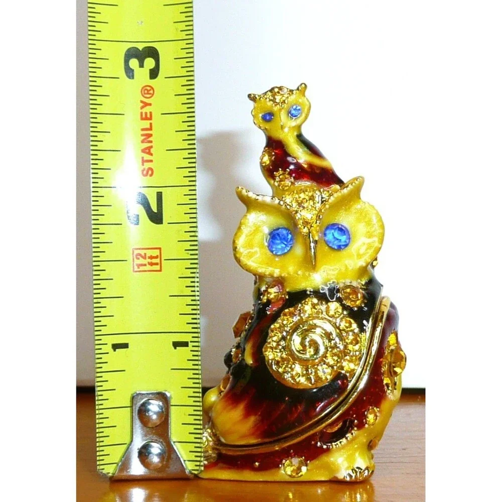 Cherished Treasures Jeweled Collection Enamel Mom & Baby Owl Hinged Trinket Box